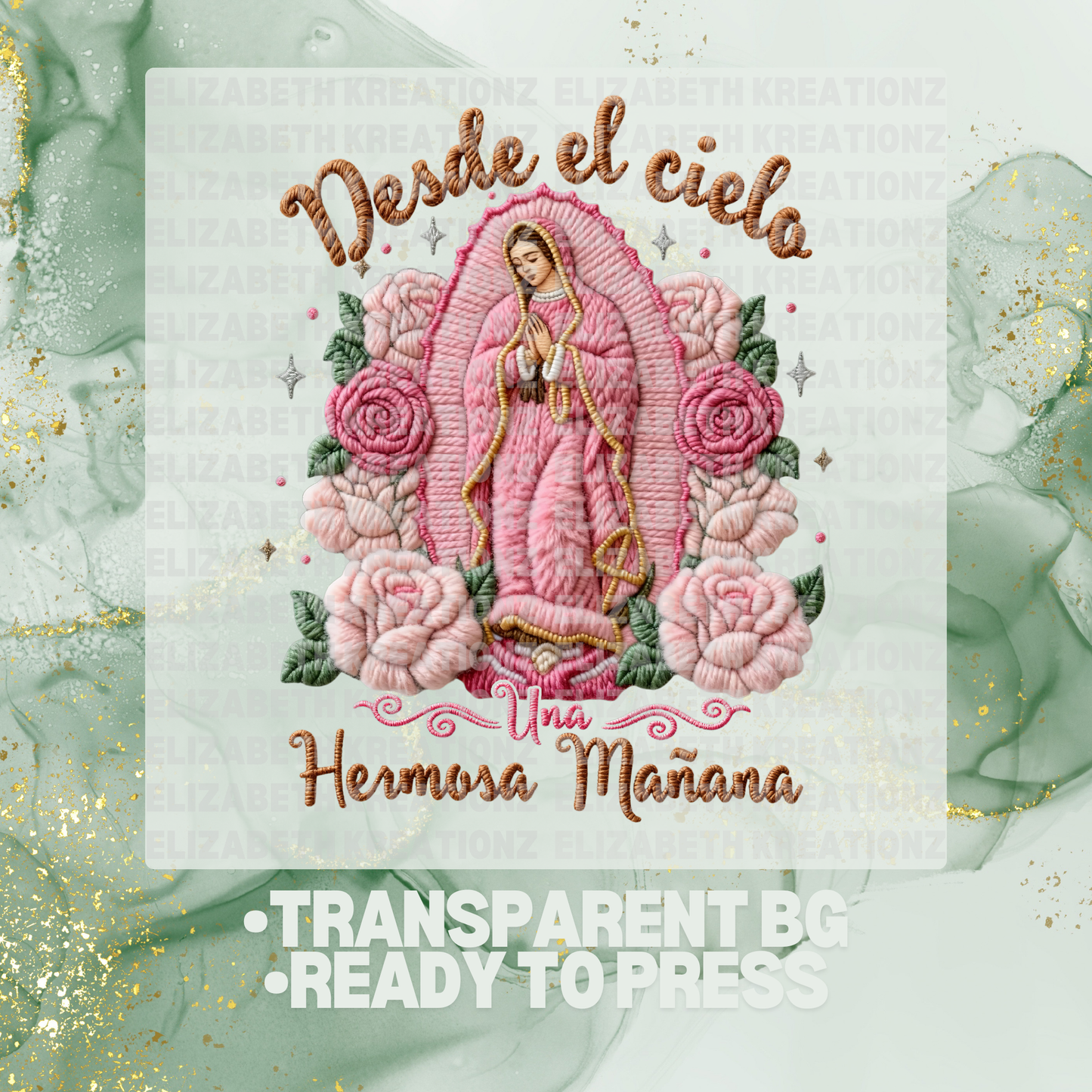 VIRGENCITA PINK FAUX YARN DTF TRANSFER