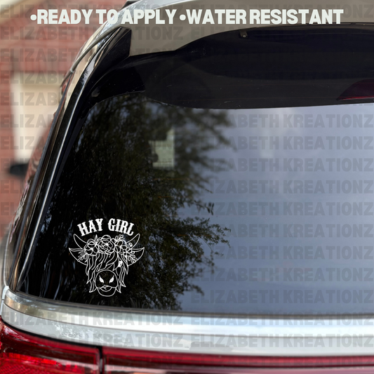 HAY GIRL FLORAL CAR DECAL