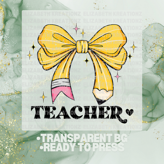 TEACHER PENCIL BOW DTF TRANSFER