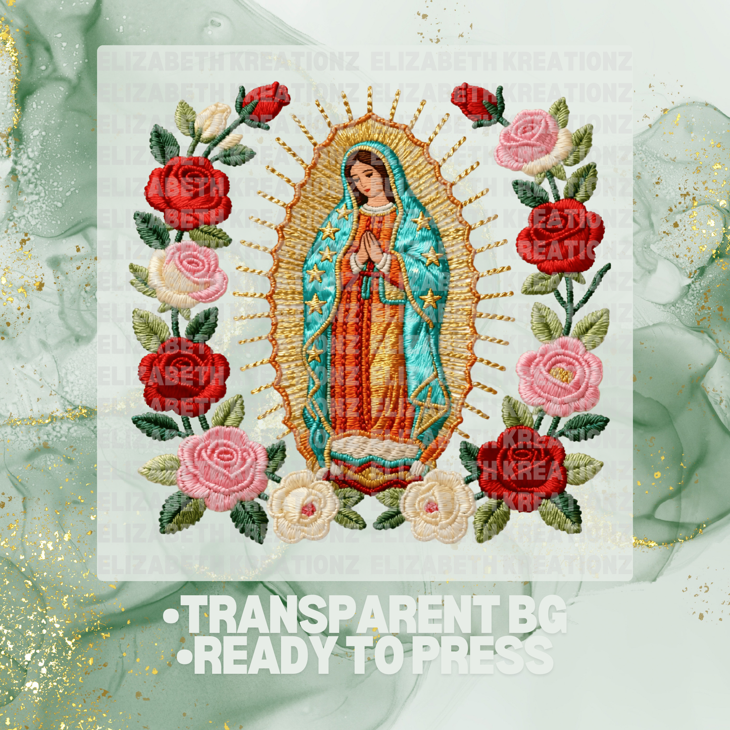 VIRGENCITA ROSES FAUX YARN DTF TRANSFER