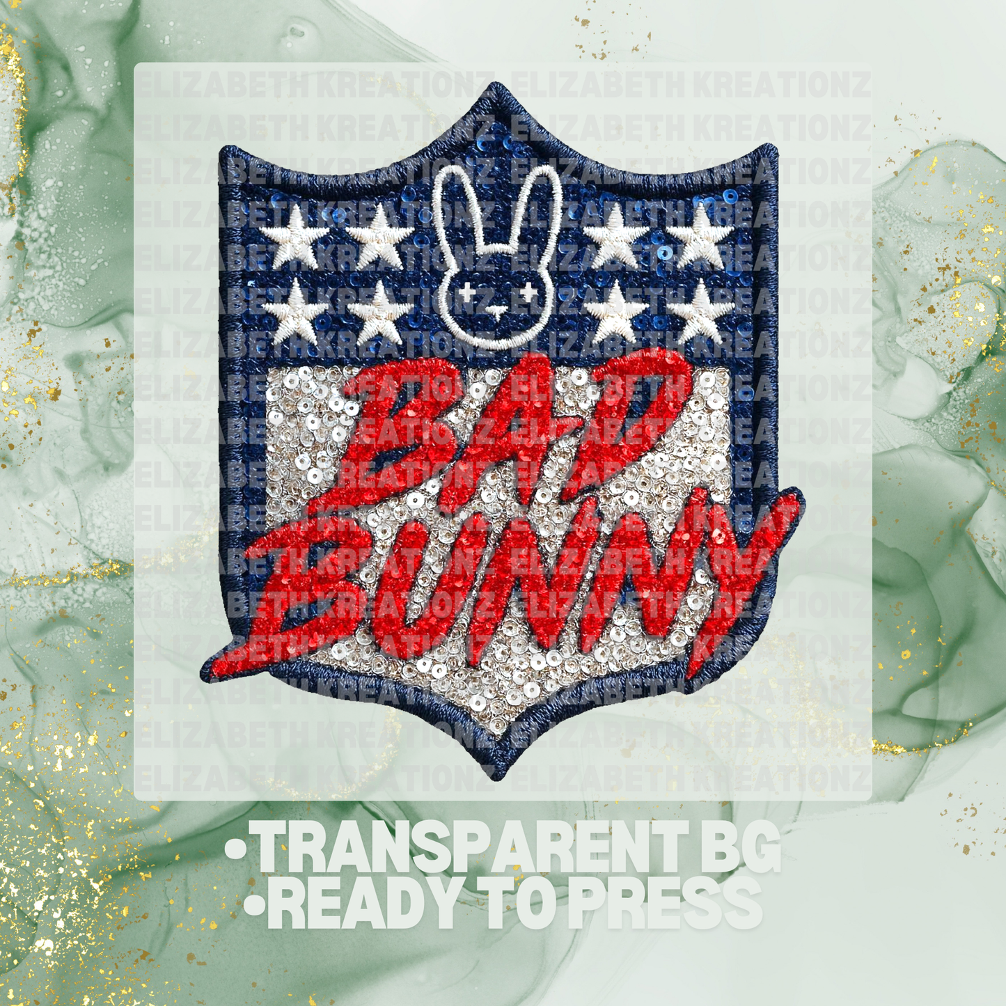 BAD BUNNY SEQUIN DTF TRANSFER