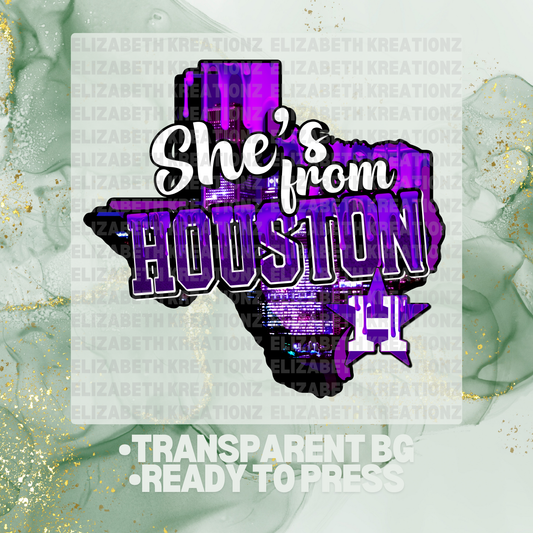 SHES FROM HOUSTON PURPLE DTF TRANSFER