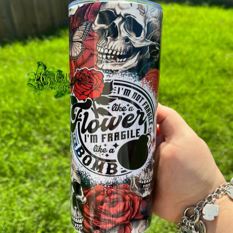 FRAGILE SKULL ROSE TUMBLER