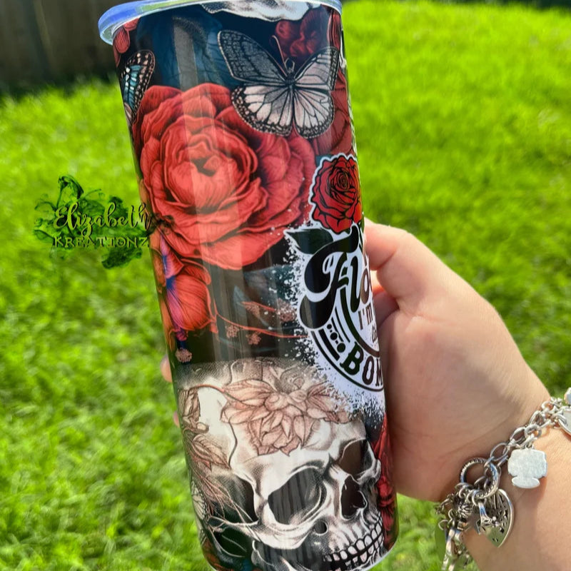 FRAGILE SKULL ROSE TUMBLER