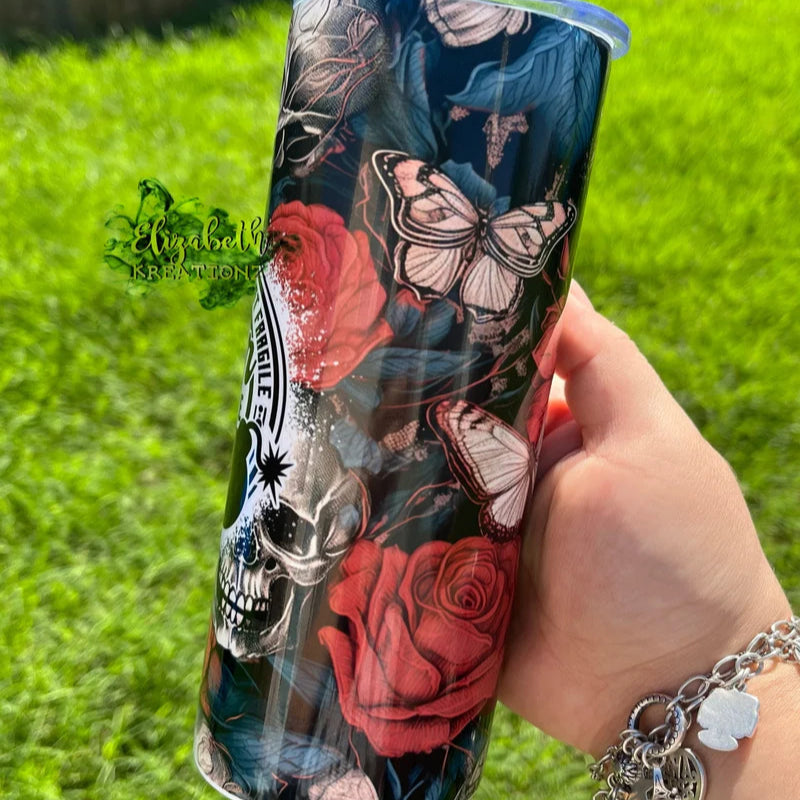 FRAGILE SKULL ROSE TUMBLER